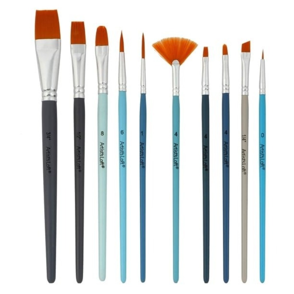 NEW Artist's Loft 10 Piece Paint Brush Set Synthetic Taklon Multi Size Detailed